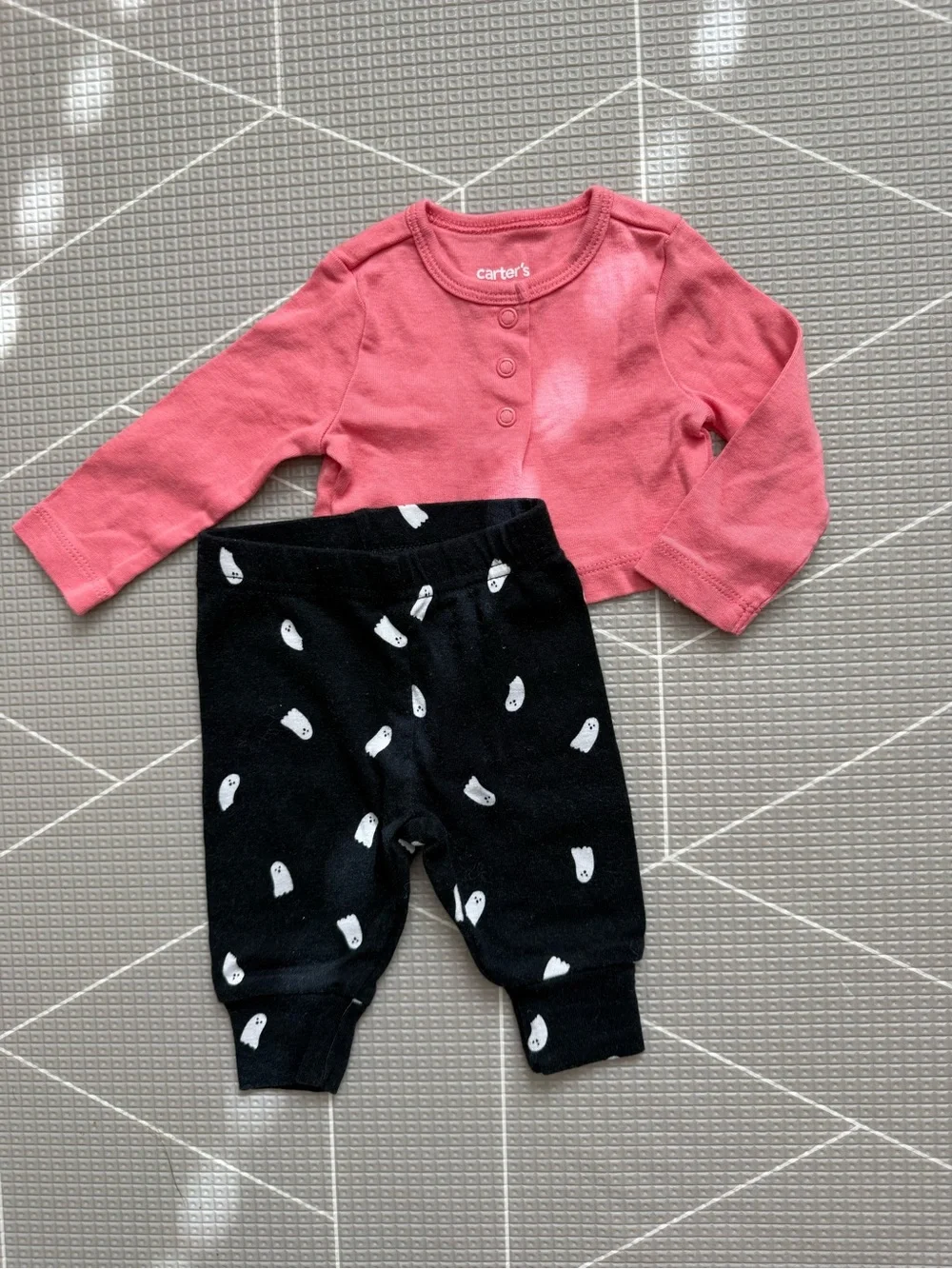 Carter's|Baby girl Pink Long-Sleeve cardigan Top & Ghost BOO Print pants•3M